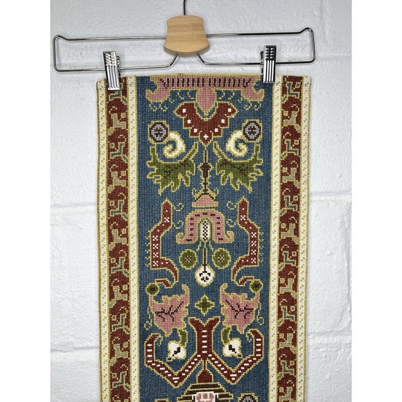 Hand Embroidered Floral Table Runner Tapestry Eastern European Turkish Blue Red - Picture 2 of 10